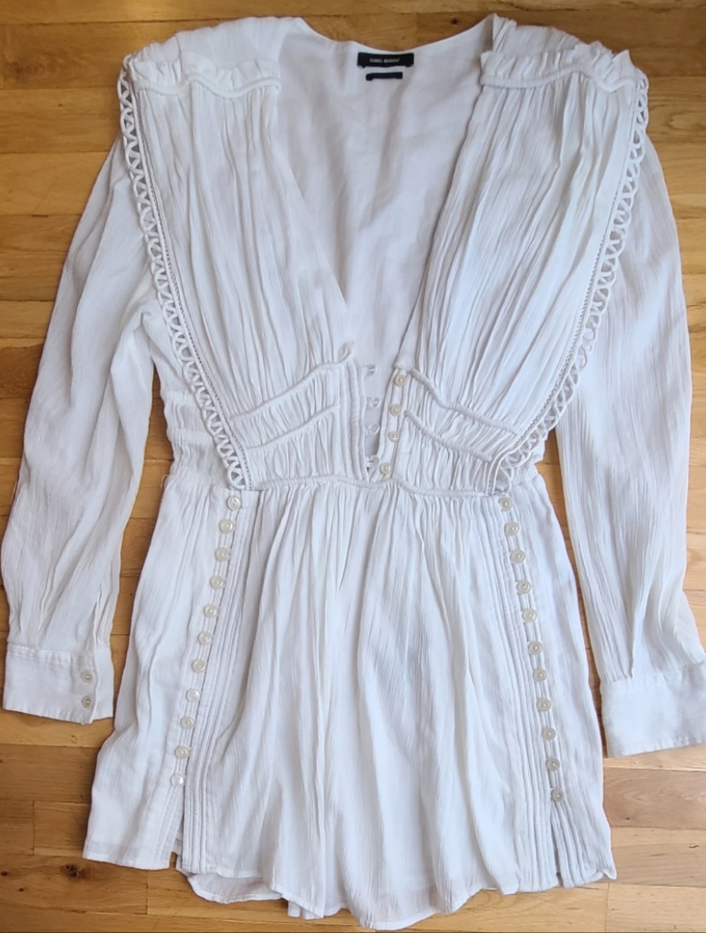🆕️Isabel Marant Yaxo White Mini Dress French Boho Resortwear Love Parisian - Picture 2 of 16